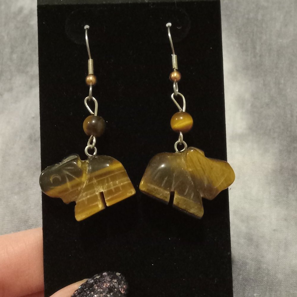 Tigers Eye Elephant Earrings